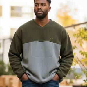 VTG 90s Nike Fleece Sweatshirt Sz XXL Chest Pocket Retro Pullover Green Gray